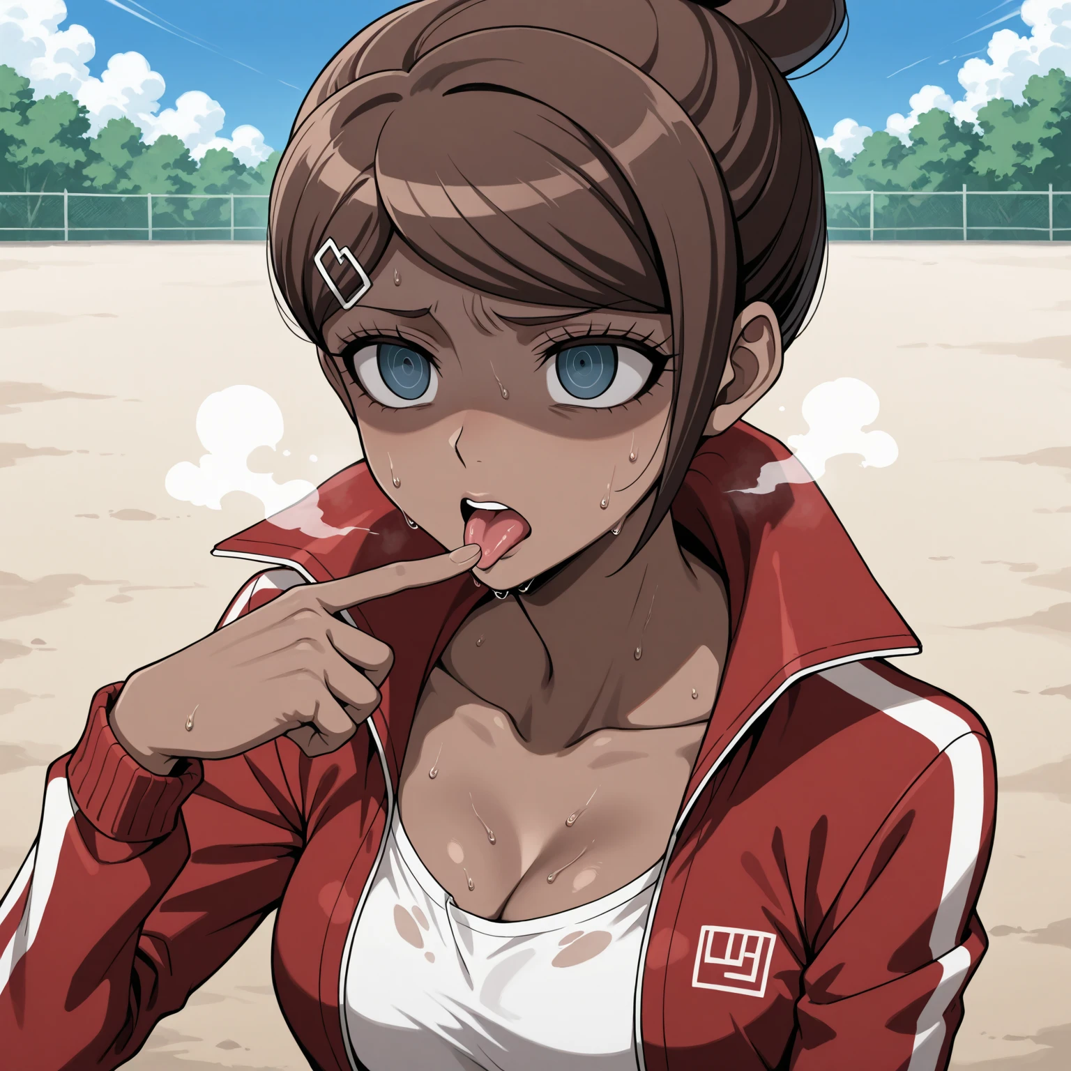 (((1woman))),(((solo woman))), Photo of a indonesian female teacher with saggy breasts, ((((diving catch the ball)))) in the middle of(soccer field), 40yo,busty body, tall body, tanned skin, dimples, light, detailed face, embarrassed face, ((looking disgusted)), ((very angry)), (dissapointed), ((hands up)), Perfect breasts, big breasts, natural breasts, big nipples, G cup, (((brown hijab))),(((glasses))), (nude), (((torn_bra:1.2))), (((cotton panties))), (((goalkeeper gloves))), (sweat:1), (wet)