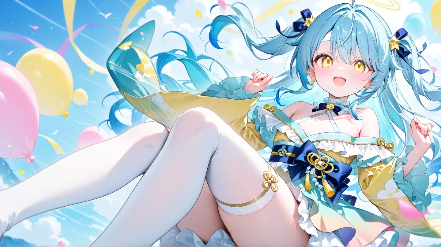 (maximum resolution: 1.2), (ultra high definition:1.2), cinema light, 8K resolution, fine eyes and skin, detailed face, perfect style, cute face, Accurate, anatomically correct, Highly detailed face and skin texture, anime - style illustration of a woman in a blue and white outfit, armpit, bare legs, official character art, trending on cgstation, e-girl, full body, female action anime girl,
