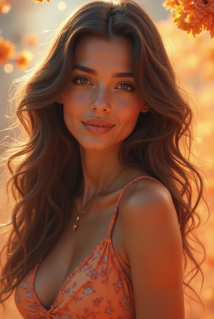 create an image demonstrating the style of ((Cinnamon Girl)) style, hyper realism, 8k high definition, vibrant colors, sharp focus, insanely detailed, enormous tits