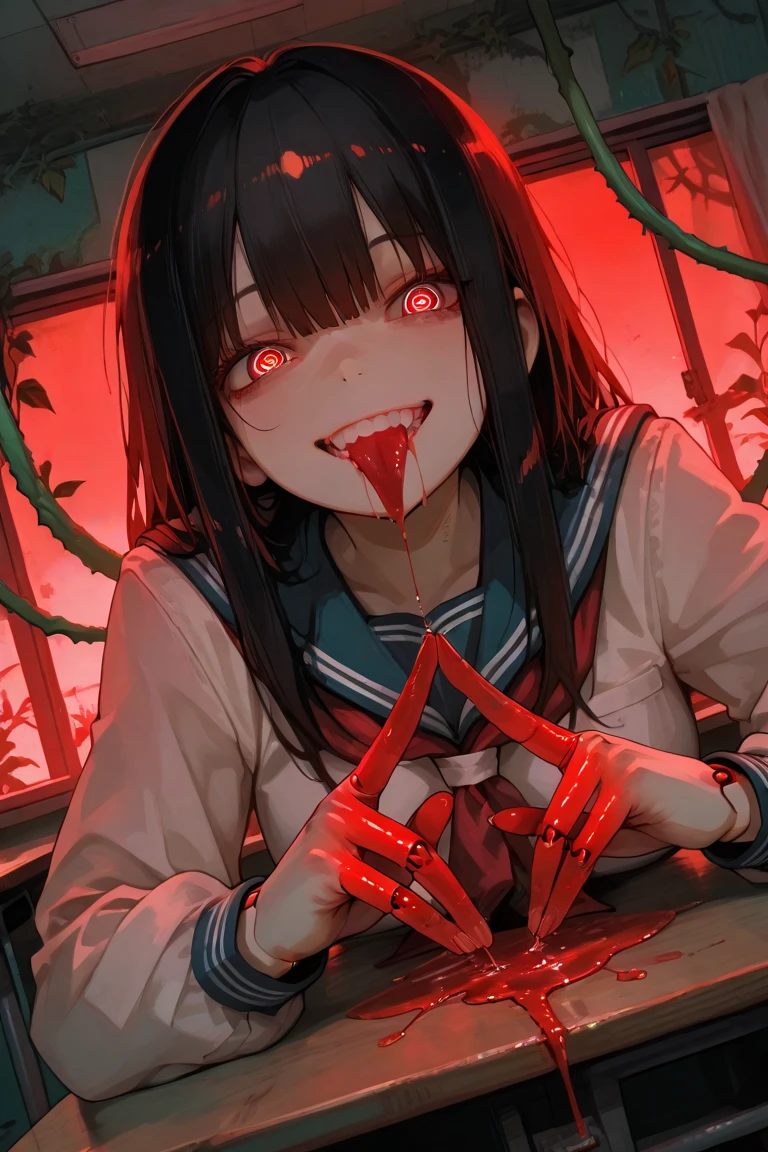 Distorting your beautiful face、With tears and a runny nose、With blood dripping from his limbs、While leaking urine and love juice from the lower mouth