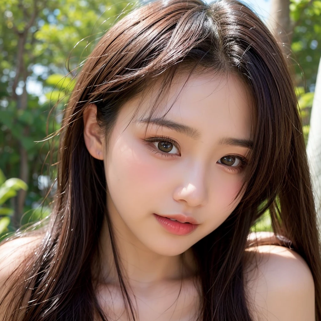 masterpiece, best quality, ultra-detailed, extremely detailed, 4K, 8K, best quality, beautiful, bokeh feeling, a pretty woman, japanese woman, solo, office, building, (short sleeve shirt), (highlights hair), beautiful brown eyes, long hair, large breast, (the look waiting for a kiss), exposed cleavage, almost showing bra, (seductive pose),