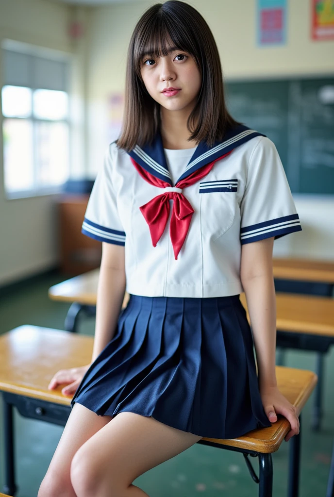 (highest quality,8K quality,masterpiece:1.3),(超High resolution,photorealistic:1.4,Live shooting),(Super detailed,caustics,detailed background),(ultra-realistic capture,Beautifully detailed skin,perfect anatomy),at dusk,Sunset sky,school building,schoolyard,10 years old,cute,single eyelid,black short hair,School Blazer Uniform,Looking at the camera,A sloppy smile,bust up shot,Natural light、Ulchan-6500-v1.1, (RAW photo:1.2), (realistic:1.4), beautiful detailed girl, very detailed eyes and face, beautiful and fine eyes, That&#39;s ridiculous, incredibly That&#39;s ridiculous, huge file size, Super detailed, High resolution, very detailed, highest quality, masterpiece, Kemomimi, ((Japanese girls&#39; high school uniform)), figure, very detailed, cg, unified, 8k wallpaper, wonderful, small details, masterpiece, highest quality, very detailed cg uniform 8k wallpaper, light shines on your face, cinematic lighting, 1 girl, 10 years old, ((No panties)), ((dynamic pose))), (camel toe), (half), (pantyhose), (sit with your knees bent))、black short bob、sailor suit、middle School girls、