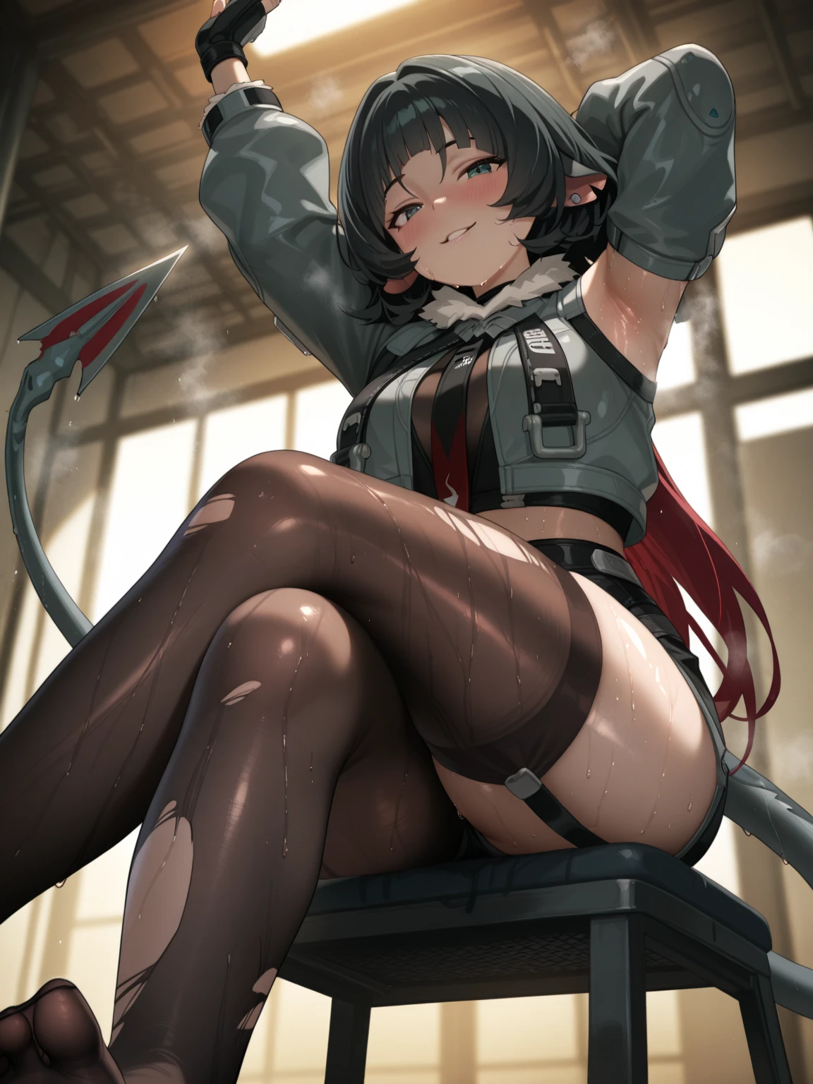 ((Best quality)), ((masterpiece)), (detailed:1.4), 3D, an image of a beautiful cyberpunk female,HDR (High Dynamic Range),Ray Tracing,NVIDIA RTX,Super-Resolution,Unreal 5,Subsurface scattering,PBR Texturing,Post-processing,Anisotropic Filtering,Depth-of-field,Maximum clarity and sharpness,Multi-layered textures,Albeo and Specular maps,Surface shading,Accurate simulation of light-material interaction,Perfect proportions,Octane Render,Two-tone lighting,Wide aperture,Low ISO,White balance,Rule of thirds,8K RAW,long braid on one side,wet panties,Take the floral panties,white panties,can saw a trace on my underwear vagina,Pink floral panties,two leg only, panties is very wet,The panties are so sheer you can see the pussy,(idle),Spread legs,can see the pussy from panties,black stockings,black garter belt,zoom in pussy,very huge breasts,Breasts as big as watermelons,tight legs,big labia majora pussy,Put hand on the genital area where you are wearing underwear,two women,big tits,There was another woman who was naked Another woman was wearing white lingerie with a floral pattern,very big breasts,big clitoris female genitalia, sci-fi shirt,pubic hair,There is a small tattoo above the genitals