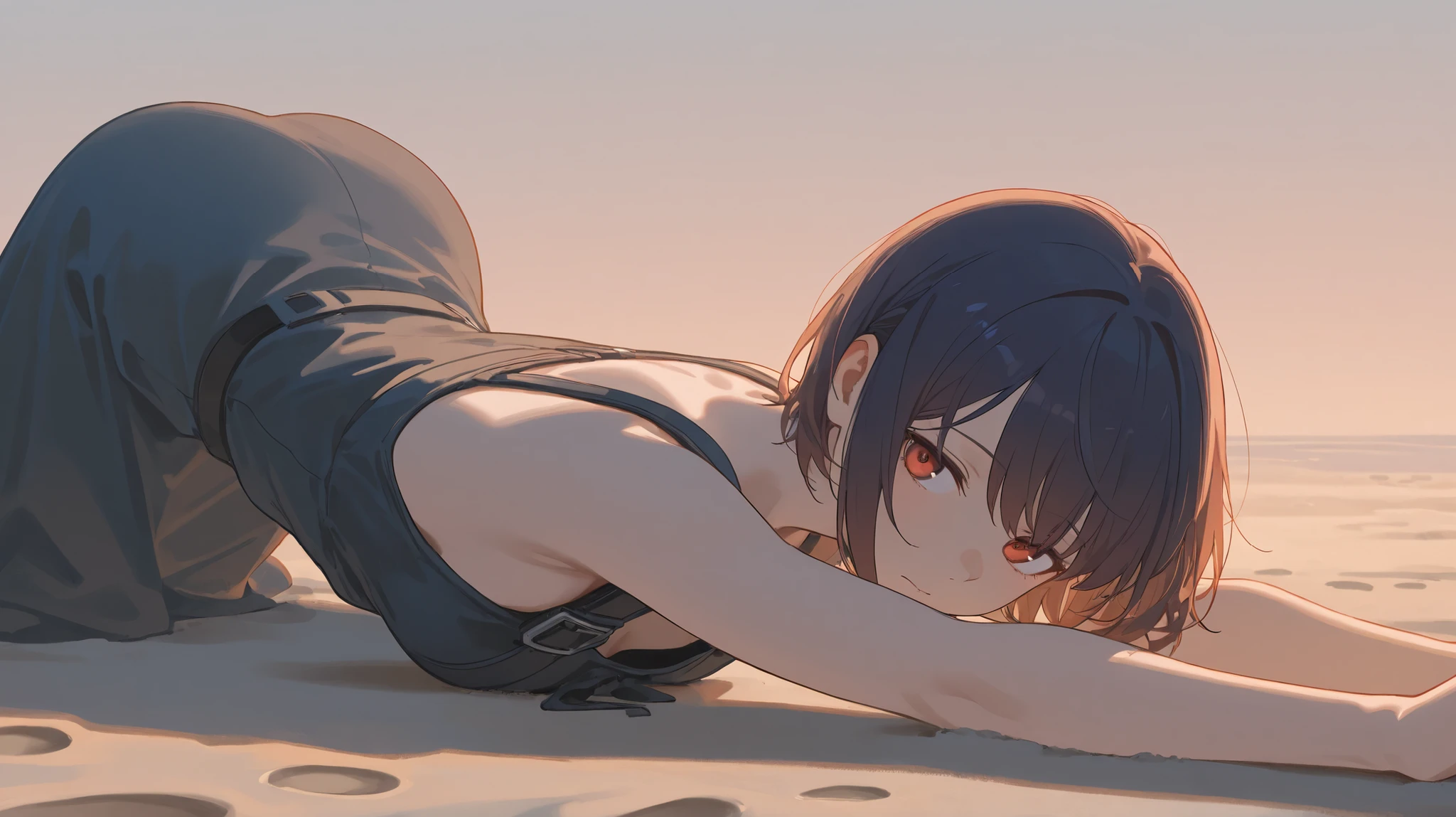Masterpiece , best quality , Masterpiece , best quality , 1 woman , Close your eyes. , Pink Ponytail unconscious , black bikini , abdomen , big breasts , Long legs , Barefoot , Lie down on the floor. , Spread your legs , alley