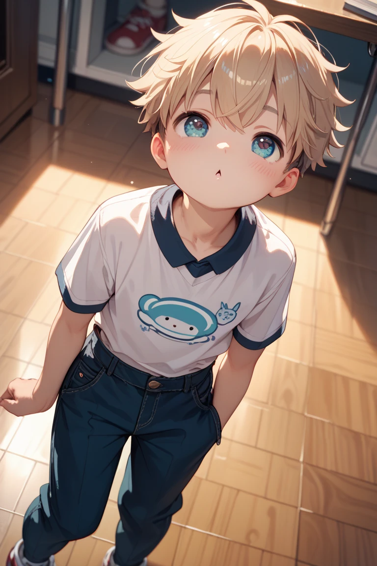 cute little boy  with blond hair and blue eyes he is very small and cute 