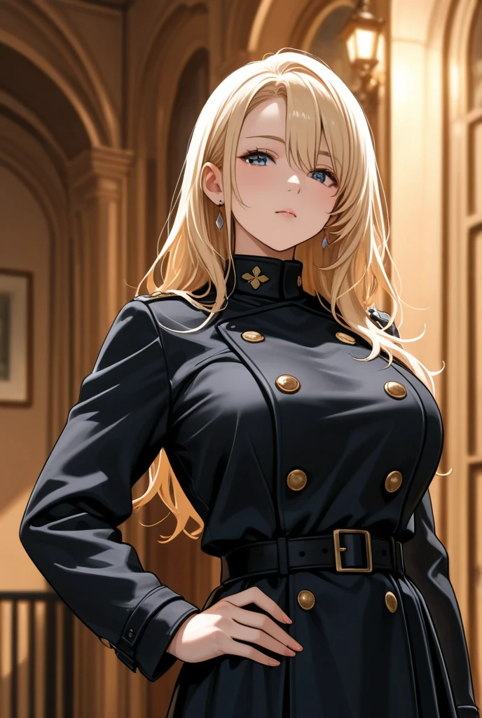 Beautiful girl with blonde hair , He wears a modern outfit, Slender figure, (Big breasts), (Big bottom)