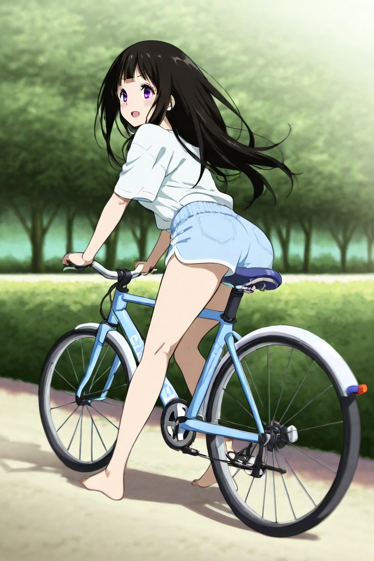 masterpiece,best quality,(illustration:1.1),kawaii, perfect anatomy, perfect hands , absurdres, BREAK (1girl,solo:1.2),(loli,toddlercon, :1.3),smile, ,mini skirt, Straddling bicycle, riding bicycle, (shorts:-1), riding on a bicycle,hands on handle,(looking at viewer, :-1) from behind,looking at side,take the wheel, wind lift,white (panties:1.2),ass, (accidental exposure,:1), BREAK outdoors,