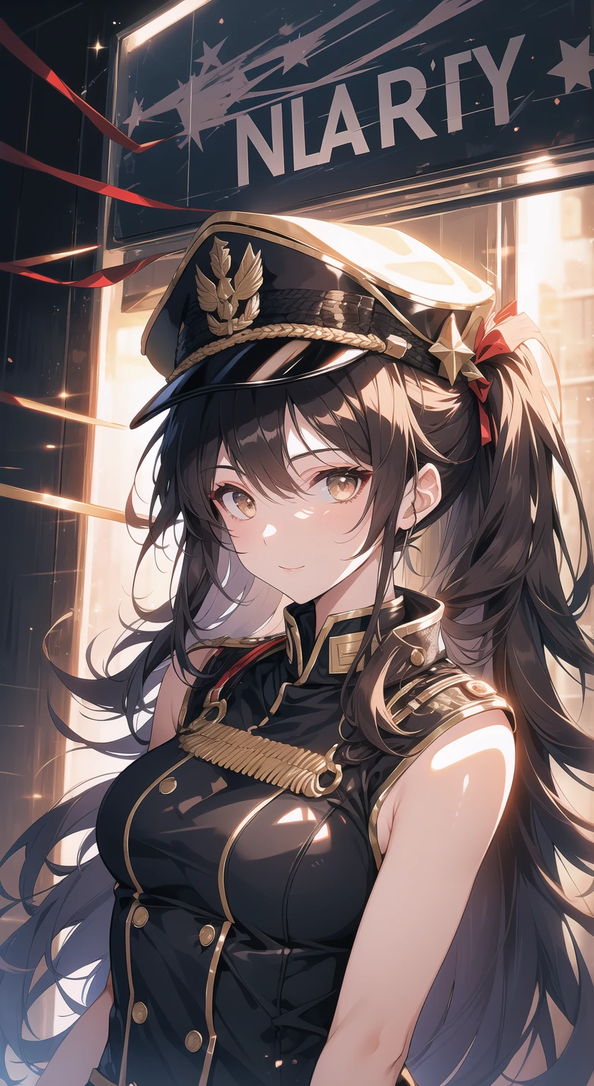(A girl,an ensemble),yellow military uniforms,brass instruments,performing music,precise and synchronized movements,attention to detail,outdoors,energetic atmosphere,vibrant colors,strategic formations,long ceremonial parades,impressive choreography,ornate buttons and epaulets,stylized hats,banner bearers,precision and discipline,(best quality,4k,highres),colorful highlights,celebratory mood,sunlit scenery,sharp focus,confident expressions,classic military marches,uplifting melodies,remarkable synchronization,vibrant energy,stately presence,elaborate formations,synchronized footsteps,unison playing,evokes a sense of pride and unity.