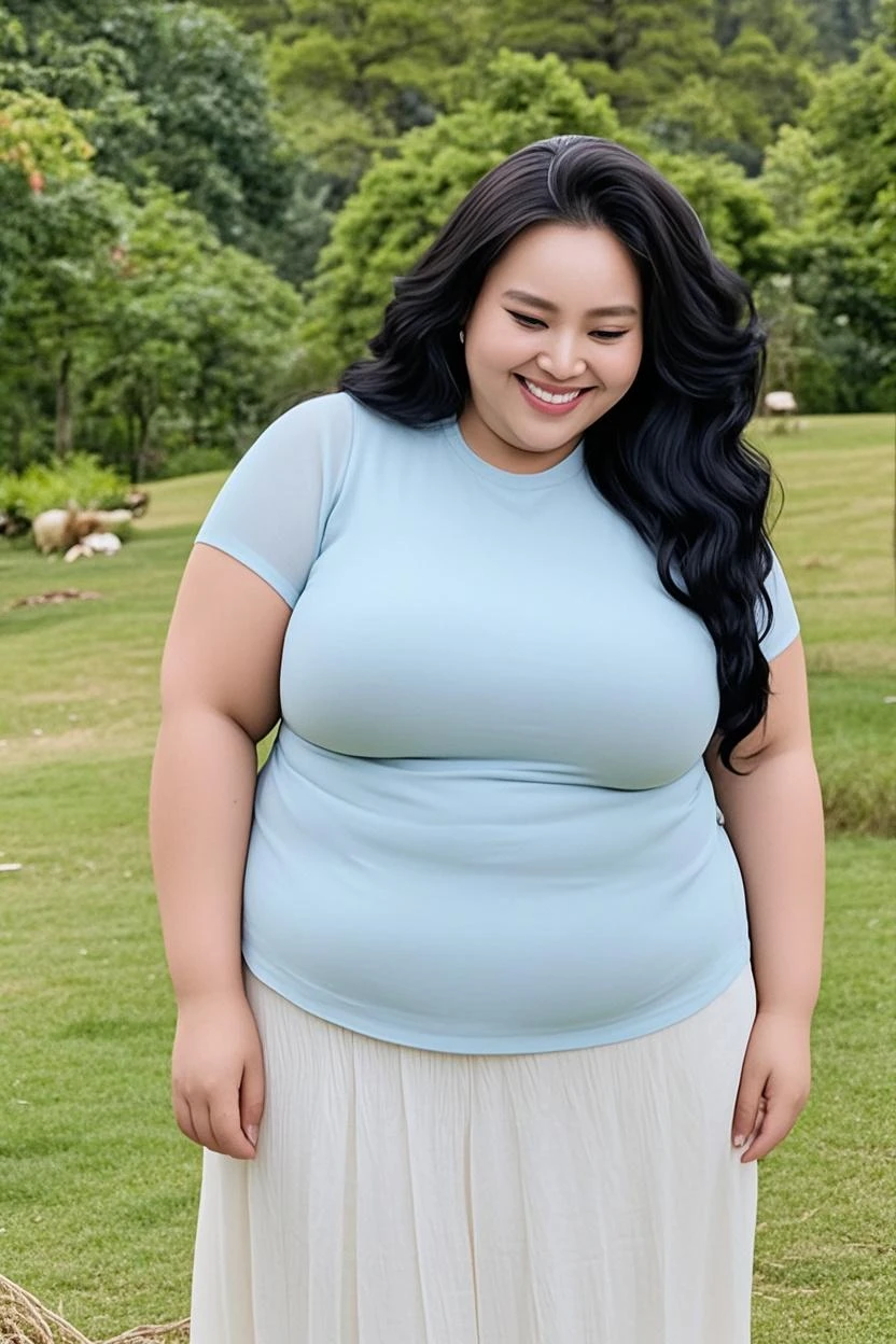 (((Very fat woman)))、Summery shirt、Japanese model、cute、Beautiful Asian Girl、4K、RAW、Ultra HD