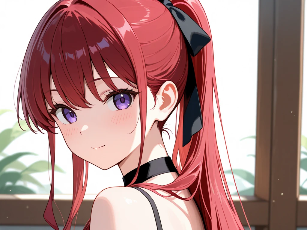 Placing hand on cheek, Biologically correct five fingers、Realistic, real person, RAW photo, photorealistic, portrait photography, shiny skin, 18-year-old female、(ponytail) and (red hair) and (red eyes) and (jitome), BREAK (black:1.2) and (off shoulder blouse) BREAK、(grin:1.2), open mouth, The background is the interior of a restaurant at night.、alone、Are standing