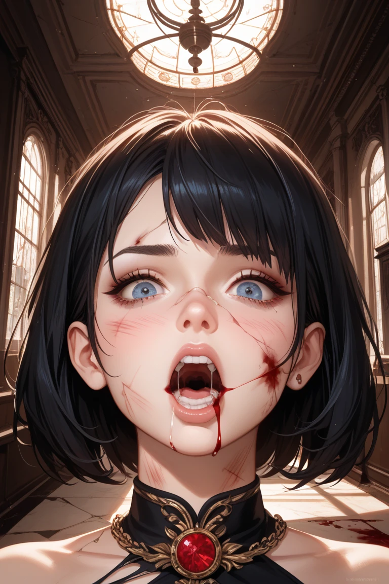 Highest quality, masterpiece, look up, cute,(Horror),(((少女の美しいzombie))),((zombie)),((This girl is dead)),(Being attacked),Trying to bite,(((Bleeding,Injured))),(((Shedding tears of blood))),((Bloodbath)),((口からBleeding)),((Covered in blood)),(A body covered in wounds),((zombieに身体中を噛みつかれた)),((Sexy)),(sexy),((Small breasts)),(Baby Face),(Middle school students),(((Masturbation))),((semen)),Beautiful Style,(((Lower body exposed))),(((Pale skin))),((Sensual look)),Sexy表情,Expressions of delight,((fearと快楽の表情)),((Ahegao)),(Dark atmosphere),(Dark atmosphere,fear),((Dim lighting))