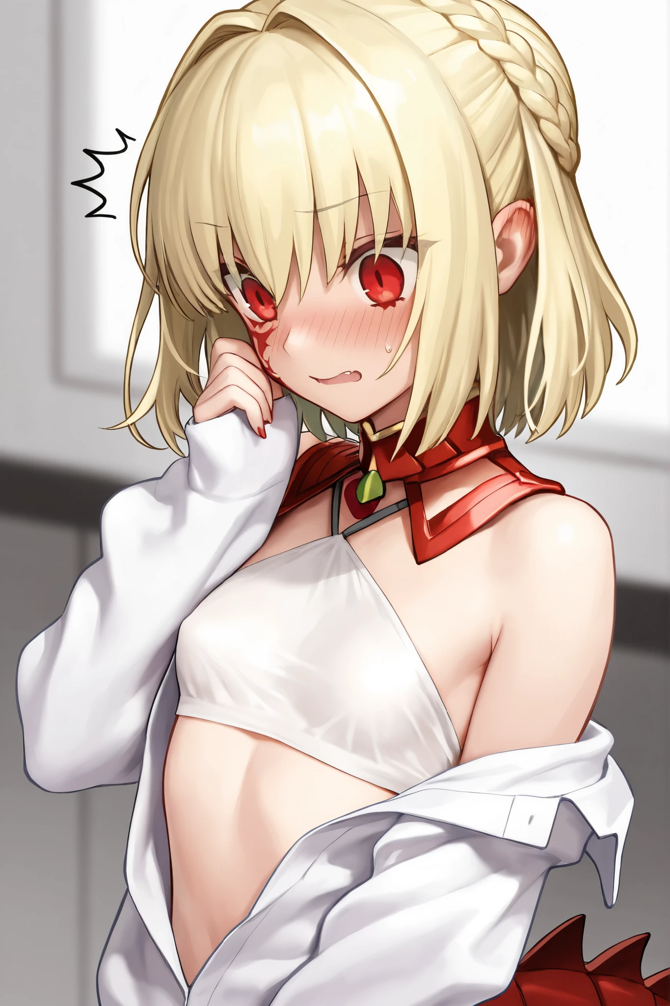 Dark brown skin,Light blonde hair,Red Eyes,Red ribbon,Pink nipples,Pink,Drawing of a woman holding a penis in her hand, Stick out your tongue and lick your penis,Thick black line drawing, Gap Moe Yandere, Fat man standing next to a woman,Thick line drawing, 2b ..., 2b, I deny that, With index finger, Detailed but rough, Gap Moe Yandere grimdark, Perfect line drawing,