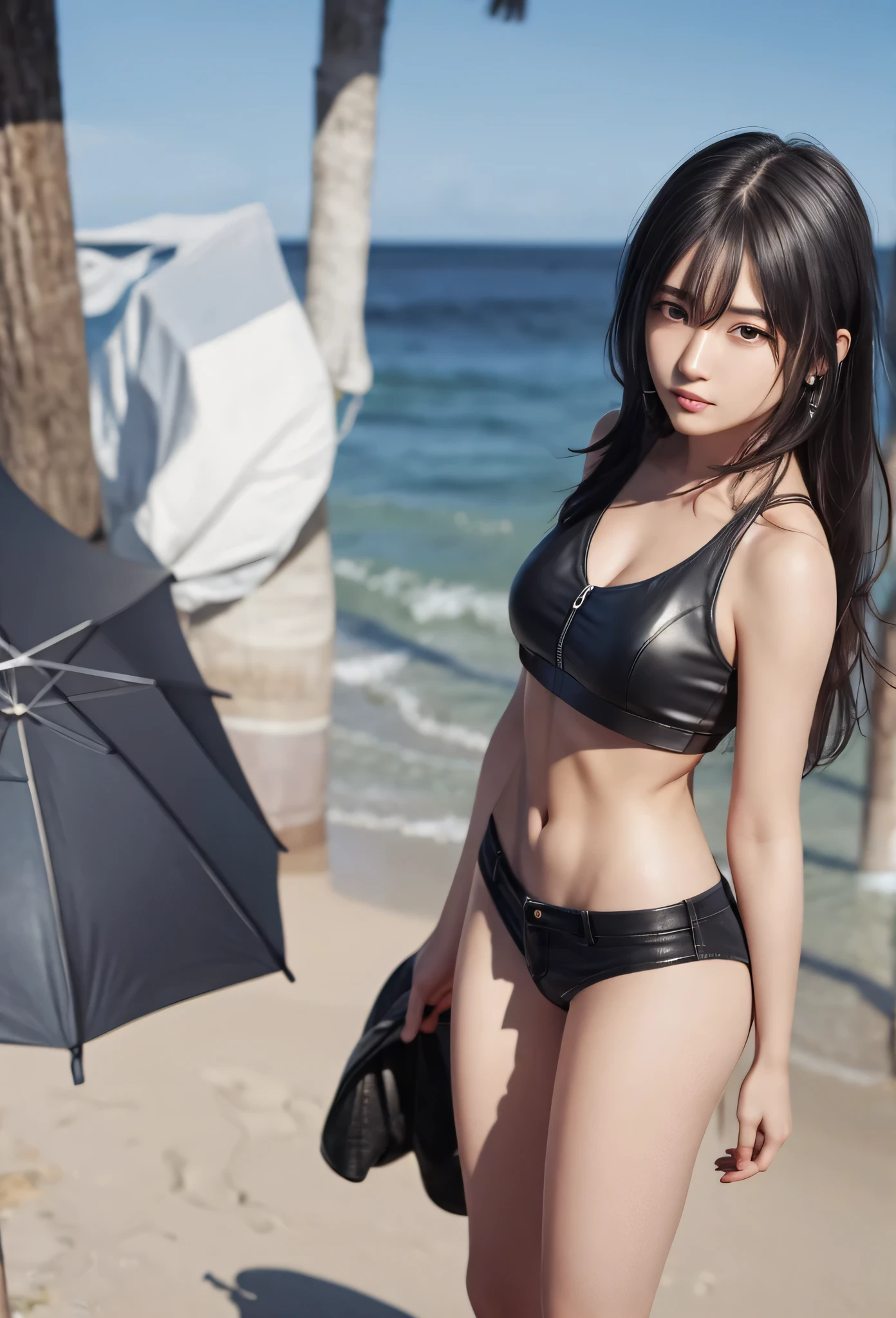 8K, Top Quality, Intricate Details, Ultra Detail, Ultra High Resolution, Masterpiece, random angle, random pose, Slender, Smile, (Makeup: 0.4), looking at viewer, ((full body)), 2 girls, 19 years old girl, (( full body)), close up shot, , ((tall)), (((fit body))), (((slim face))), sharp face, sharp eyes, (((black hair, )) , (detailed face), small lips,
(( )), (( open shirt)), ((wet look)), detailed face, detailed breast, detail ass, Beautiful girl with accentuated slender abs: 1.4, Six Pack Abs: 1.4, Perfect Body, detail leg, seaside beach background, (((see the whole body))), a goddess,