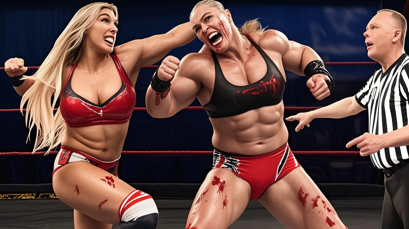 (best quality, masterpiece,(a beautifl 50yo milf athlete is having sex with a wild heavyweight MMA boy ),(oily skin),(milf is (heavy makeup:1.2),muscle,abs,naked,(naked large breasts),(bottomless),(sexy pose),(naked pussy),(cum in pussy),(hairlessness),blonde pigtails,(smirk),necklace,workout glove,white shoes),(hardcore sex),(absurdres:1.4),(in MMA ring)