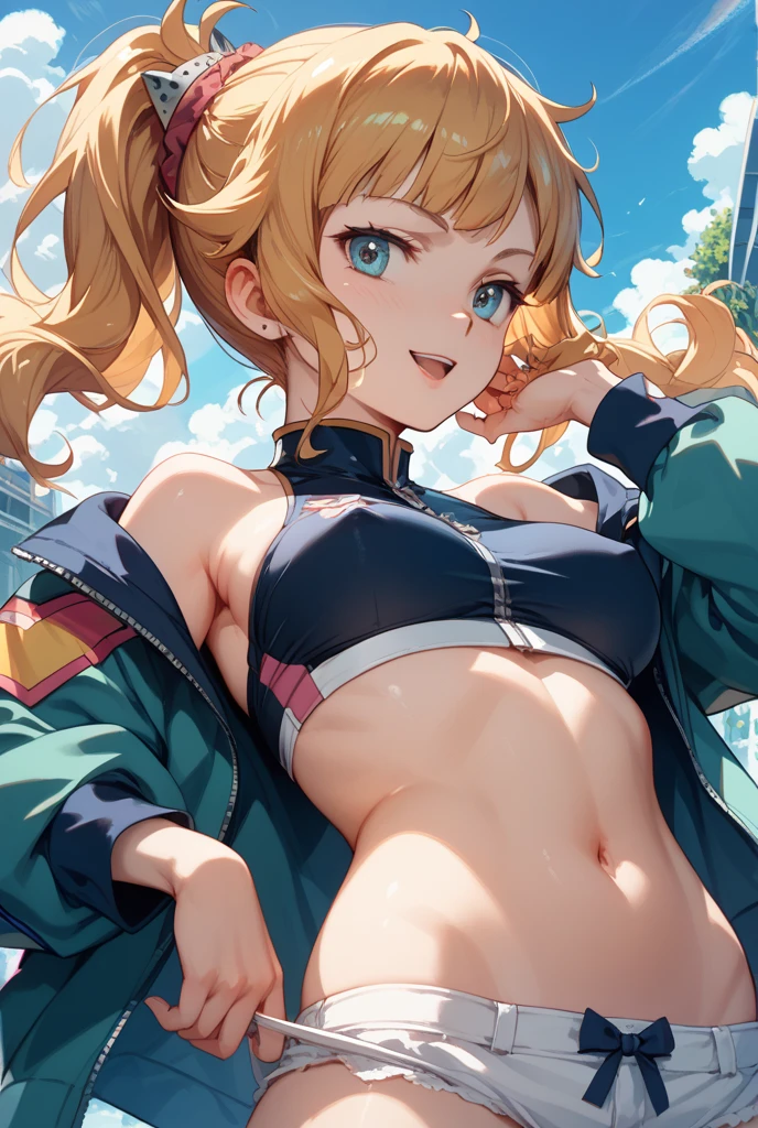 Anime illustration、highest quality、Sandy Beach、Image Video、Voluptuous gravure idol、Perfect proportions、bikini、Overwhelmingly large breasts、Very thick legs、Beautiful, shining eyes、Blushing、smile、Cowboy Shot