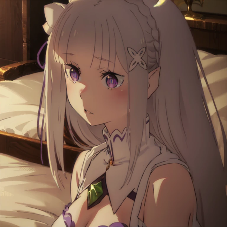 phemilia, 1girl, elf, cleavage, thighhighs, medium breasts, bare shoulders, wide sleeves, detached sleeves, dress, frills, white footwear, grey hair, frilled sleeves, white hair, long sleeves,white rose, blush, white dress, white thighhighs, gem, closed mouth, elf, rose, low-tied long hair, very long hair, detached collar, head tilt, thigh boots
BREAK
(nsfw), 1girl, holding, holding panties, violet panties, upper body, stains
BREAK
shy, (blush), (close your mouth), :3
BREAK
official art, best masterpiece, best quality, highres, 8K, ultra-detailed, super resolution, highly detailed hands, highly detailed fingers, highly detailed nose, very detailed detailed mouth, perfect anatomy, in oil painting style
BREAK
bed room, dust, dust, extremely detailed and very fine 16KCG wallpapers
