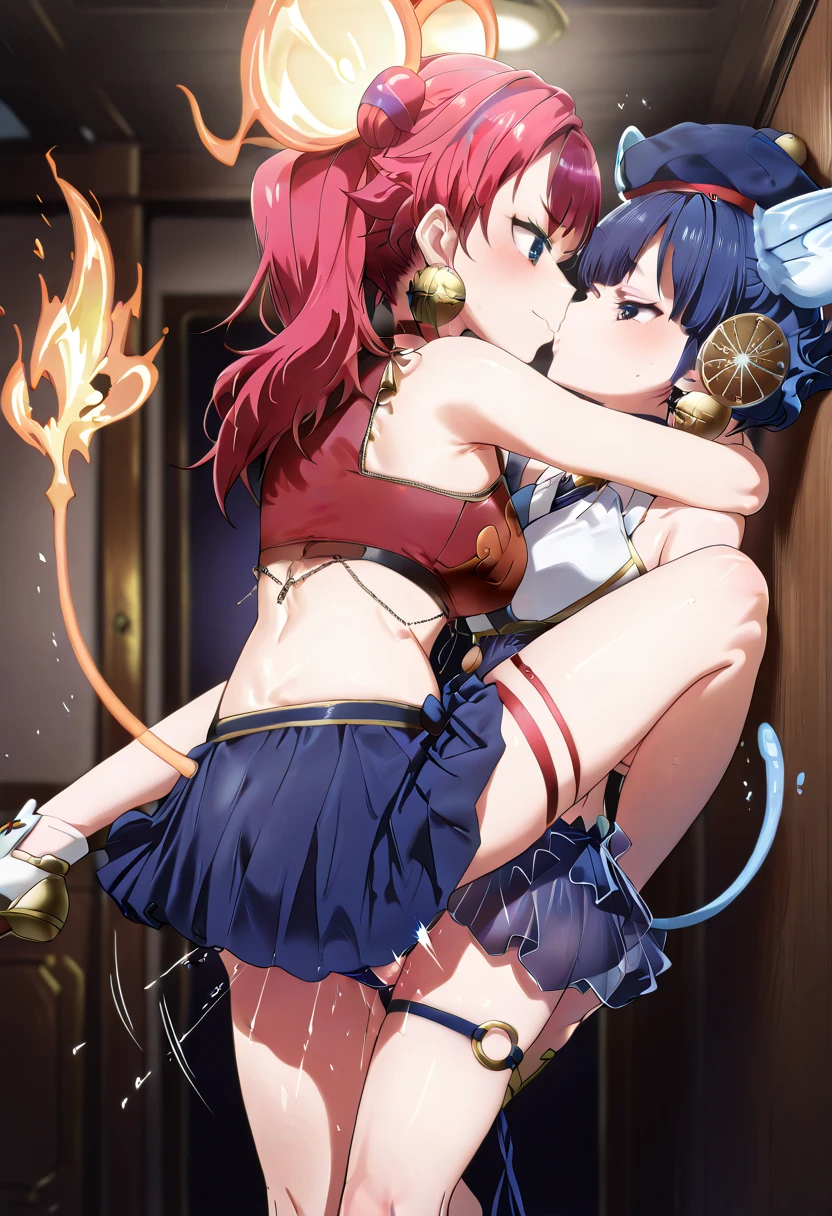(((Dirty Pair))), (hot pants, head band, uniform, Crop top:1.7), (Junior high school girl:1.47), The swimsuit clings to the skin., (blush Patience face), ((Slender figure Beautiful Skin)), Highest quality, High resolution, masterpiece, (Beautiful Vagina Beautiful Clit), (With a 30-year-old mafia man, penis:1.4), Complete limbs, (Mating press:1.1), 1 Beautiful Girl, ((((penisが膣に入る)))), Spread your legs, ((Binding, Restrained by rope:1.1)), Dressed intercourse, (((Very cute small face))), The fabric of the swimsuit is thin