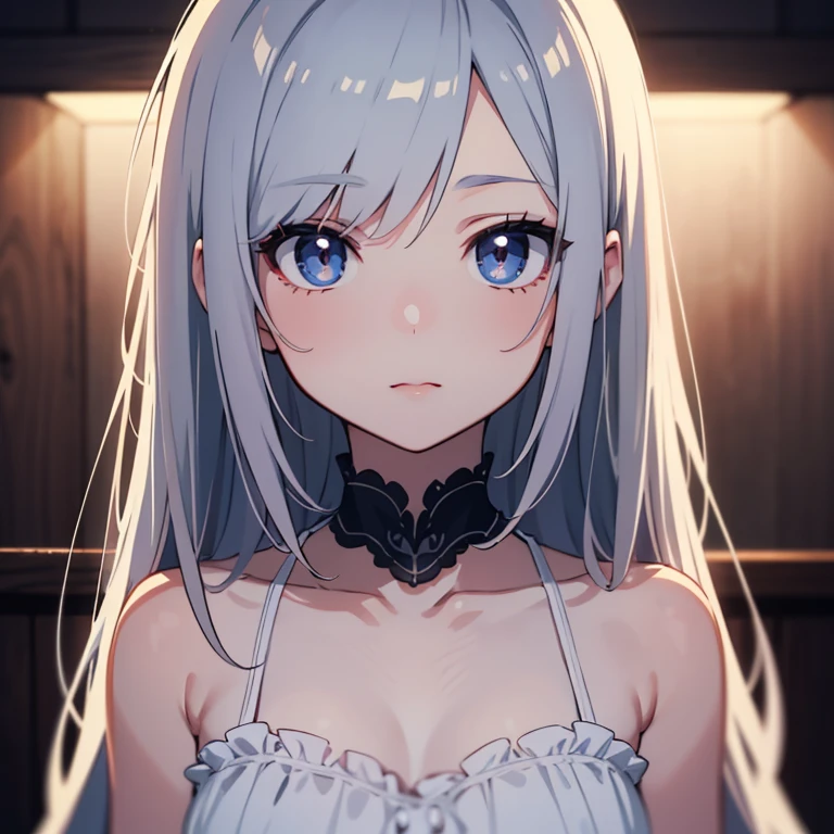 masterpiece, top quality, depth of field, break, (painting: 1.6),illustration,cartoon,break,solo girl,16 years old,, break, big eyes, beautiful detailed eyes, sharp eyes, emenardo blue eyes, long lashes, blush, white hair, break, watch from side, break, break, high saturation, break, polka dot walls, break, white panties, break, erotic, naughty, transparent, lascivious, break, night, break, short, break, short, break, break,