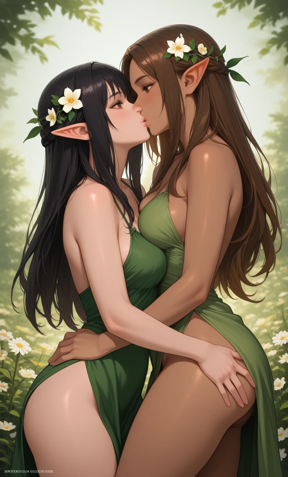 a beautiful young woman (1girl), long flowing hair, nude, covered in mud, running in terror through a dark, overgrown forest, giant carnivorous plants reaching out to grab her, one plant wrapping around her and penetrating her, extremely high quality, 8k, photorealistic, detailed, dramatic lighting, dark and moody atmosphere, fantasy, surreal, sensual