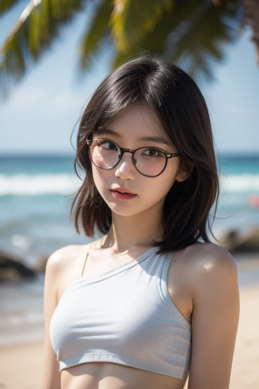 Highest quality、masterpiece、High sensitivity、High resolution、Detailed Description、Slender women、Glasses、Summer clothes、