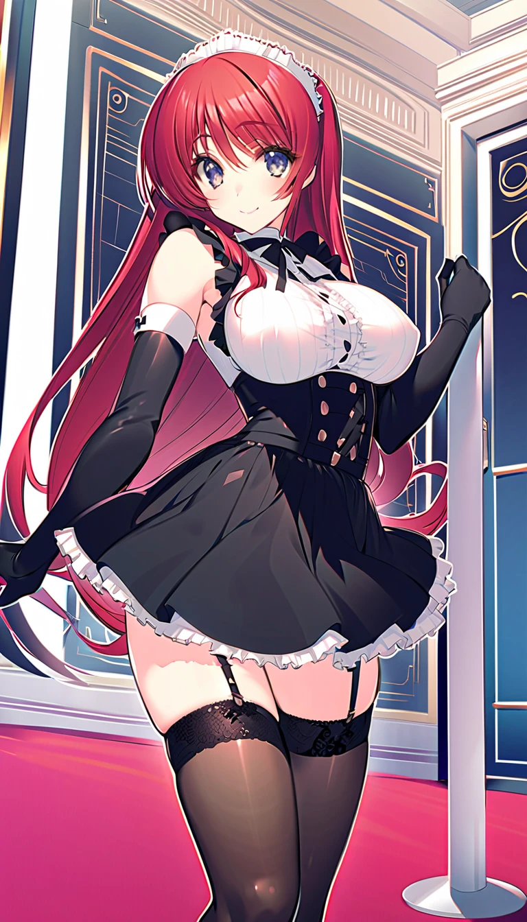 Jessica Rabbits, garter belt, deep cleavage, big , long side slit red dress, showing her thighs, long red hair covering her left eye, elbow length purple gloves, squatting on the floor, side view, looking at the viewer, dressing room, high quality