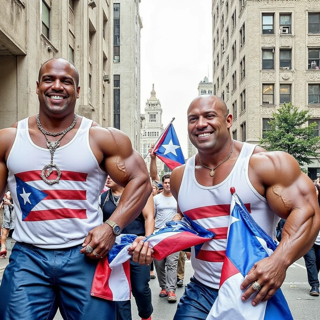 Fat, muscular, Dominican man, sagging pants, pants unzipped, public_hair showing, barrio, flexing, gangster