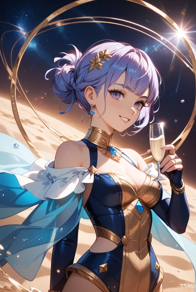 Nix's Jewel Charm is colored light purple and decorated with white trims on the top half. It has a large orange star-shaped sardonyx on the center with white trims around it and other sardonyx stars are also attached for decoration..  SPARKLE; GLITTER