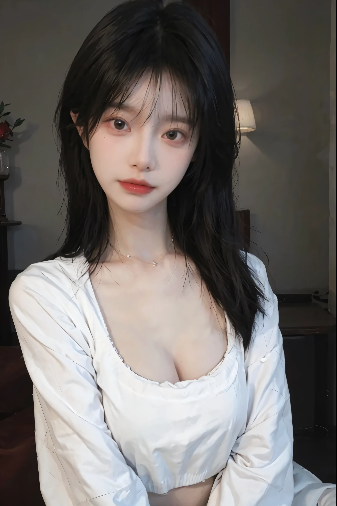 Best quality,masterpiece,ultra high res,(photorealistic:1.4),1girl,sexy,(shirt:1.2),(bra:1.2),(large breast:1.3),(upper body:1.4)