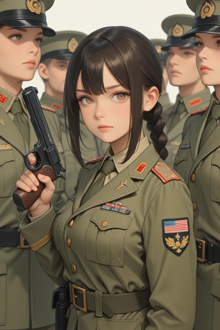a man and a woman working in military forces, military uniforms, focused expressions, high-tech equipment, tactical planning, intense atmosphere, teamwork, strategic operations, precision movements, military vehicles, camouflage gear, sophisticated weaponry, command center, communication devices, intense training, disciplined soldiers, high-ranking officers, military intelligence, mission briefing, secret operations, night vision goggles, advanced drones, surveillance, combat simulations, military aircraft, helicopters, armored vehicles, military strategy, patriotism, dedication, honor, valor, commitment, service to country, bravery, military discipline, precision and efficiency, strong leadership, sense of duty, military command, national security, defense systems, protecting the nation, serving and safeguarding the citizens, unity, a sense of purpose. 

(best quality,4k,8k,highres,masterpiece:1.2),ultra-detailed,(realistic,photorealistic,photo-realistic:1.37),HDR,UHD,studio lighting,extreme detail description,professional,vivid colors,military theme,sharp focus,physically-based rendering.