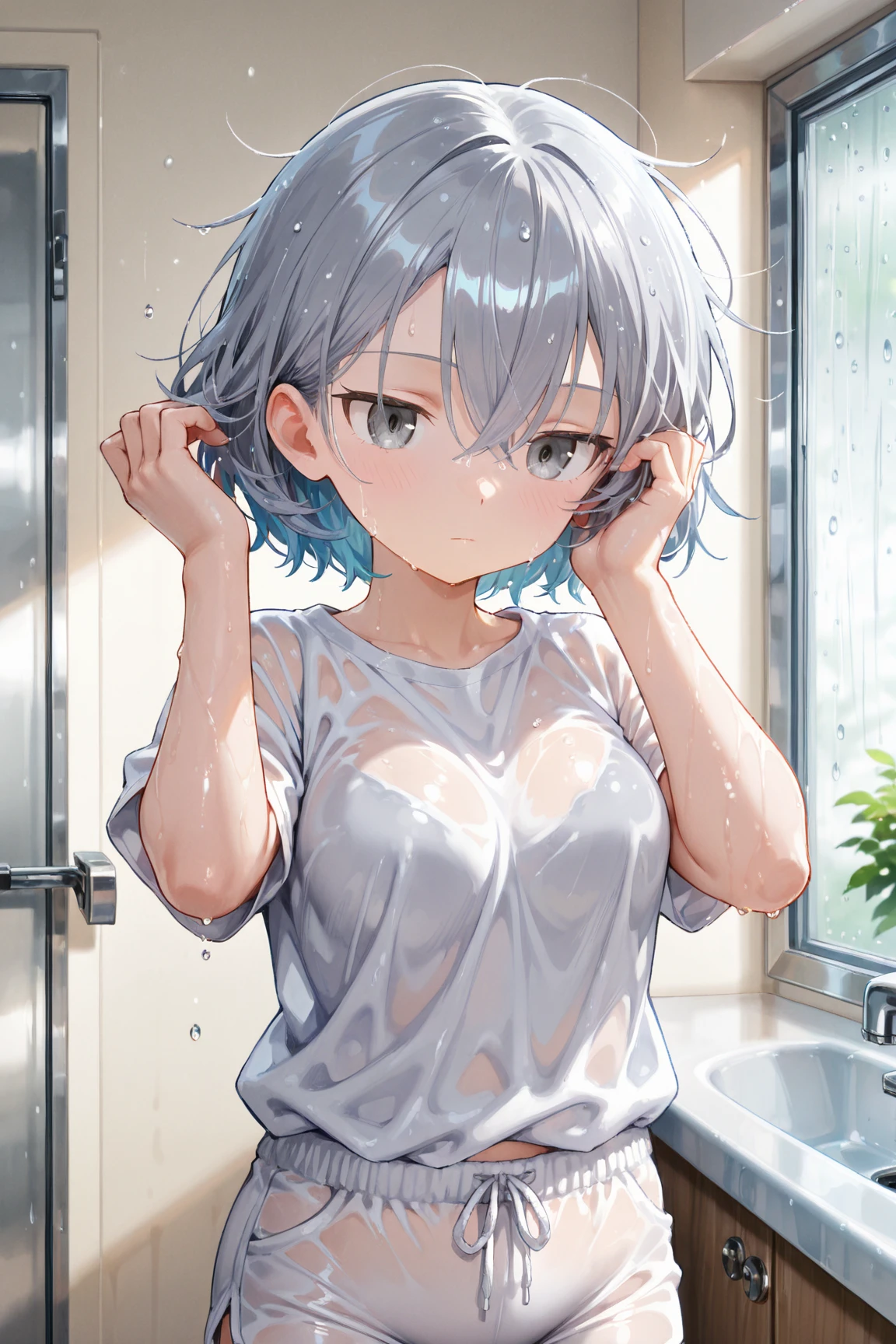 highest quality,wonderful,finely,extremely detailed CG Unity 8K wallpaper, (1 girl, blue eyes), (flat breasts:1.2), (black school swimsuit:1.3), (bare shoulders:1.1), (clavicle:1.1), (semen:1.2), (loli:1.2),(sperm:1.2), (zettai ryouiki:1.2),(constriction:1.2), (Are Standing:1.2),(Nipples),(Nipples visible),  ((cum,sperm,semen)),(((cum on face))),((ejaculation semen)),((ejaculation cum)),(((bukkake))),purple hair,arms up,armpit,locker room,(((cum on body))),(((sukumizu)))