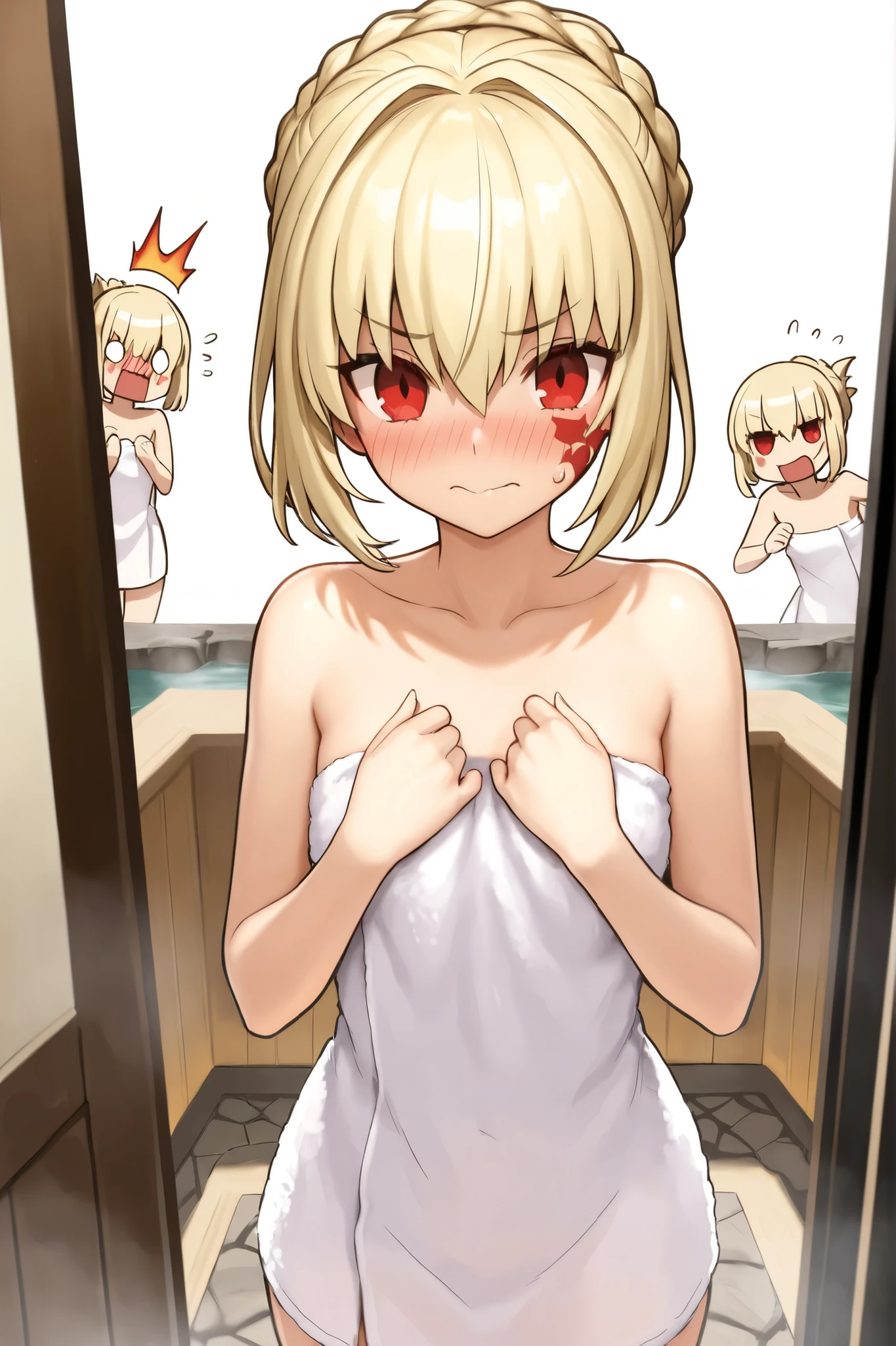 strip poker、Half-naked blonde nudeist princess、A bunch of close elementary school boys push each other to take off their clothes.、surround each other's face、Naked group photo、From above