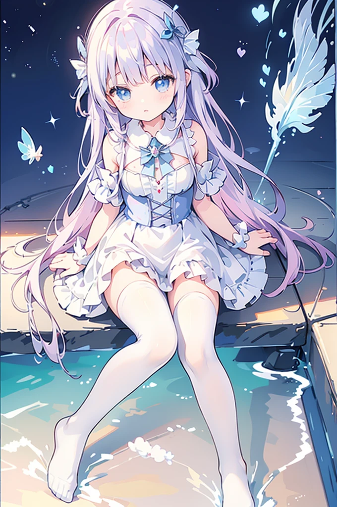 (masterpiece、Highest quality、Highest quality、Official Art、Beautiful and beautiful:1.2)、(One person:1.3)Hatsune Miku、Twin tails,Beautiful breasts, Katsushika Hokusai,Highest quality, masterpiece, In the water, floating, sunlight, bubble, whole body, One person, alone, (small:1.2), Light purple hair, Long Hair, floating hair, Purple eyes, Medium chest, White Dress, See through, Off the shoulder, Wet clothes, Removable sleeves, Cleavage cutout, White knee socks, White stiletto heels,