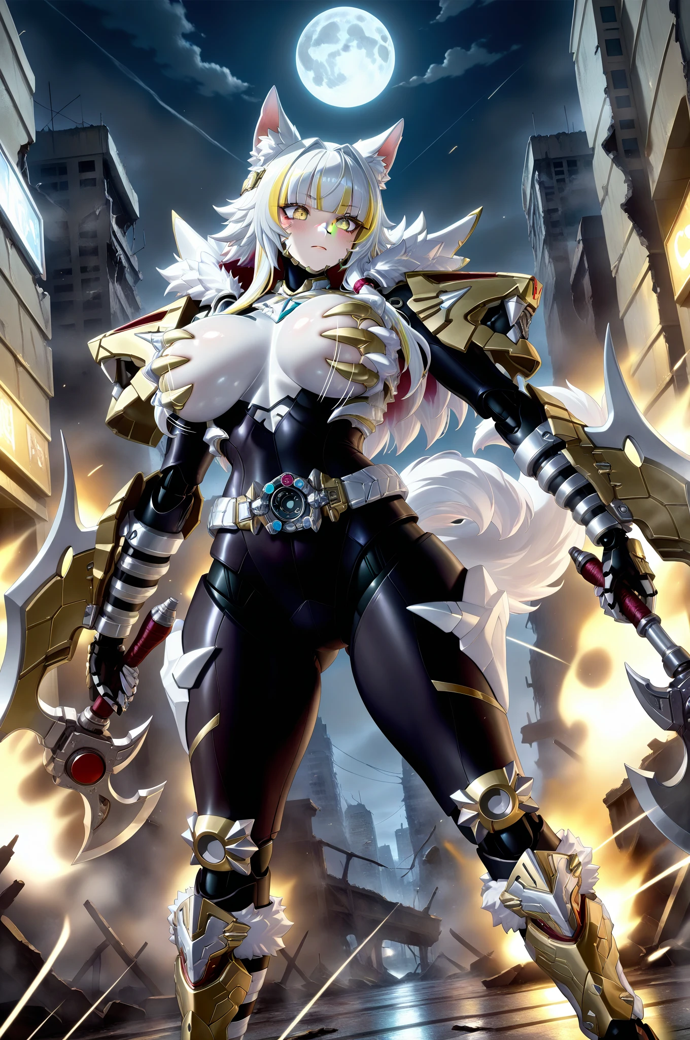 (masterpiece、8K、Ultra-delicate、hight resolution),(((Female Ultraman))),(((No muscles,large Boob))),(her head is tapering,The body is made of red and silver,pink armor,The arms present a streamlined design,On the chest there is a round calculator,Looks tall and thin,The overall shape is streamlined、Modern),posed for photo,high-angle,city ruins,backgroung details,(((full body Esbian))),独奏,(((Huge feeling))),NSFW,Cameltoe,(Dynamic victory Pose:1.2),from below,groin focus,the morning sun,(Erect clitoris:1.3),((Open pussy:1.5)),((wet pussy:1.2)),(long silver hair:1.1),red blush,smile、Attaching a cloak,(after sex:1.2),detailed legs, flexible, (standing on one leg:1.2), (standing split:1.3), muscular, hand holding one leg up