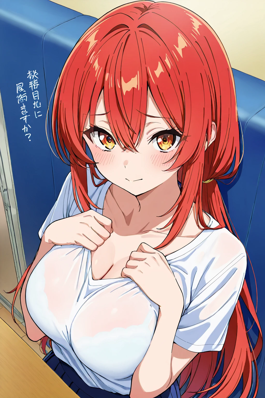 (Highest quality, 4K, 8k, High resolution, masterpiece:1.2), Very detailed, Picturesque, Animated Photography, Photo Animation:1.37)、Japanese schoolgirl、(Red Hair)、(Long Hair)、(yellow star hair ornament)、completely neked.pussy juice、bra lift、Black choker、??????? face、Sweat、Are crying、vapor、trembling、Nakano May