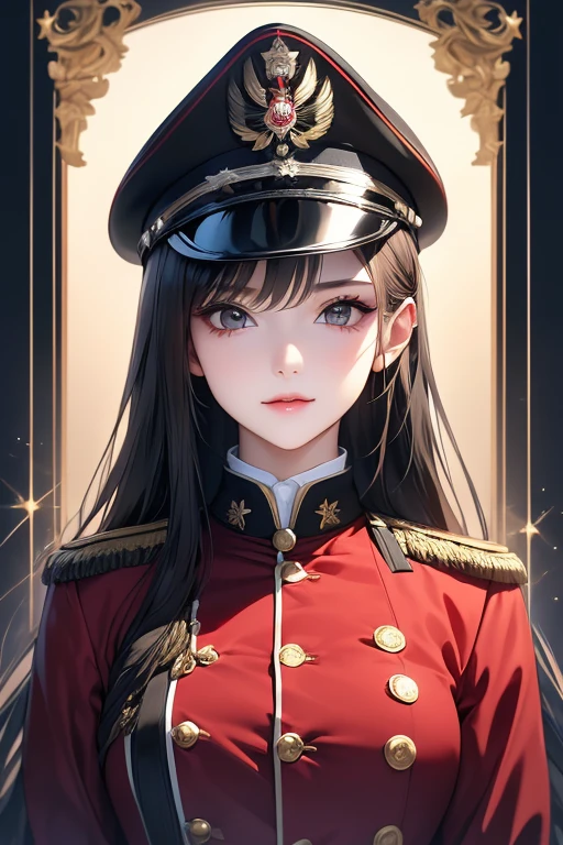Braided hairstyle, (most realistic facial details, referring to World War I Russian Army Commander's uniform: 1.5), 28-year-old woman, tall, big breasted, dark black eyes, dark black hair wearing goggles. thick red dressed modestly as the supreme commander stood In the middle of the runway and watching the plane take off, masterpiece, realistic, sci-fi science fiction, beautiful eyes, realistic sci-fi movie, (remote camera), CG face decoration, realistic