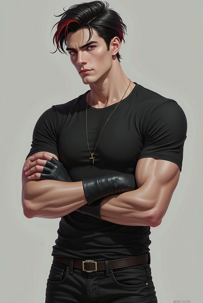 (Man walking in the city in the middle of the road),(crew cut hair:1.3),black eye,(Wear a fitted round neck t-shirt in navy with a police badge.:1.5),(fit neck),Navy blue jeans,(black_gloves:1.2),Korean guy,chest muscles,large arm muscles,blood vessel,Big muscles,Broad shoulders,(open mouth:1.1),(open eyes:1.3),(cave dungeon:1.5),(full_shot:1.3),(wide_shot:1.3),(It's dim.:1.4)