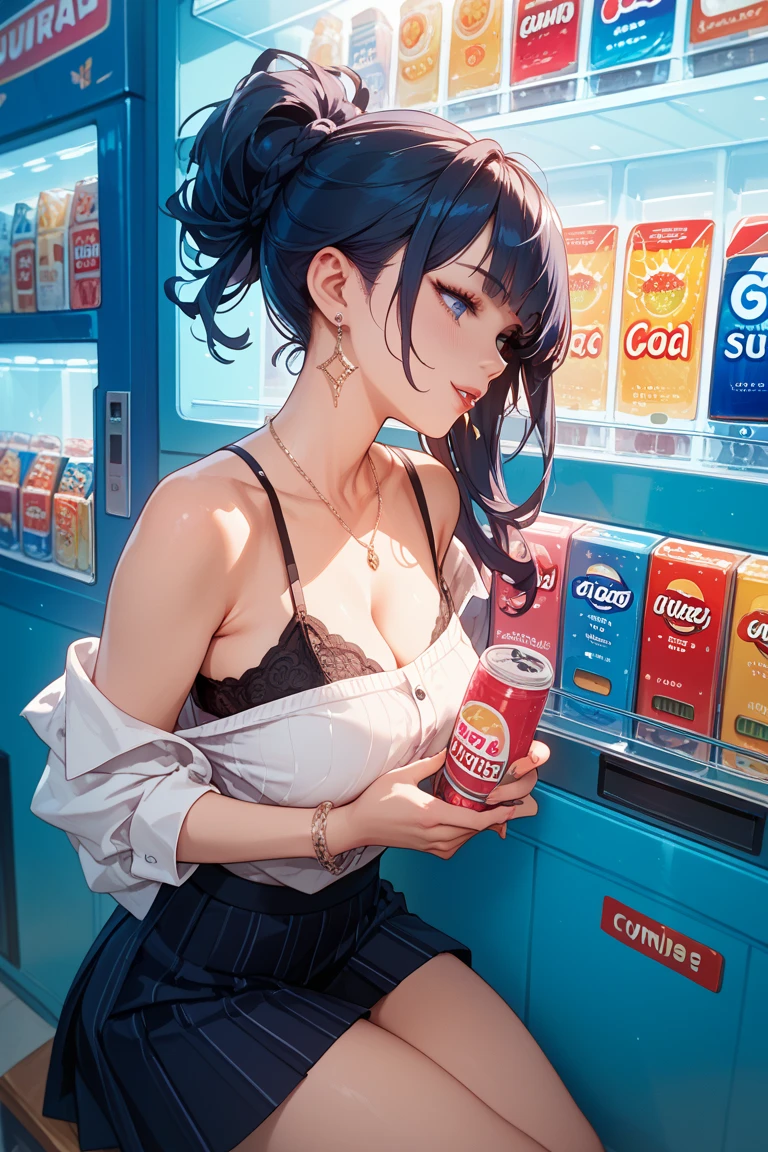 midnight nebulae starry_sky spacious moonset, A ultradetailed beautiful panting of a stylish girl wearing crop top in a convenience store, Oil painting, by Ilya Kuvshinov, Greg Rutkowski and Makoto Shinkai, heavenly beauty, barely clothed, ultra_high-details, ultra_high-quality, ultra_high-definition, ultra_high-resolution, UnrealEngine5 ultra Cinematic_sunLight, Epic tmasterpiece, dynamic composition, ultra-professional photorealistic, ultra-detailed, large breasts, BREAK holding a coffee cup, BREAK (car indoors:1.2 deep path equirectangular) passenger seat (seatbelt:1.2), glass, "Heavy Metal" chrome, extremely detailed, reflection, reveal transparent, varies multi etc. --v 6 --s 1000 --c 20 --q 5 --chaos 100