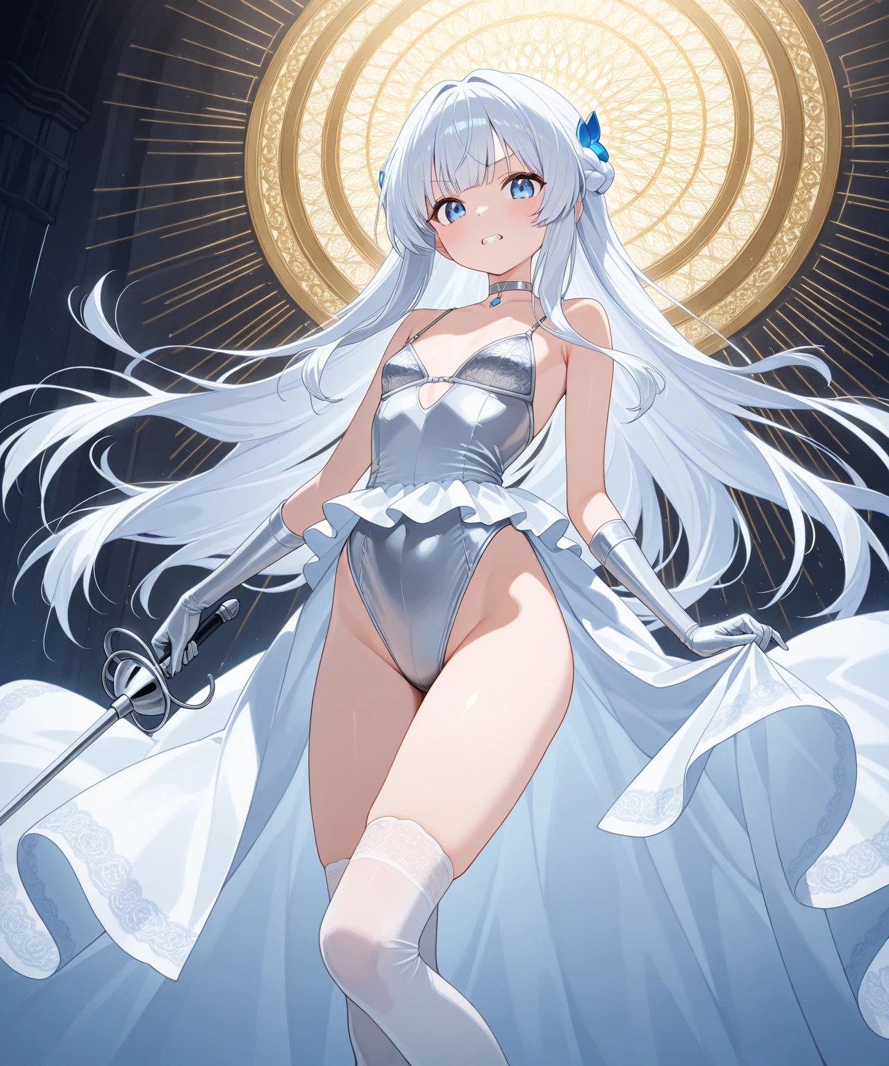 high resolusion, highest qualityr, Ultra calidad, El ultra-detailliert, lighting like a movie、Iglesia Blanca、Micro Bikini de Boda、Espaldas、Small white panties、bonito trasero、perfect buttocks、Colillas grandes、