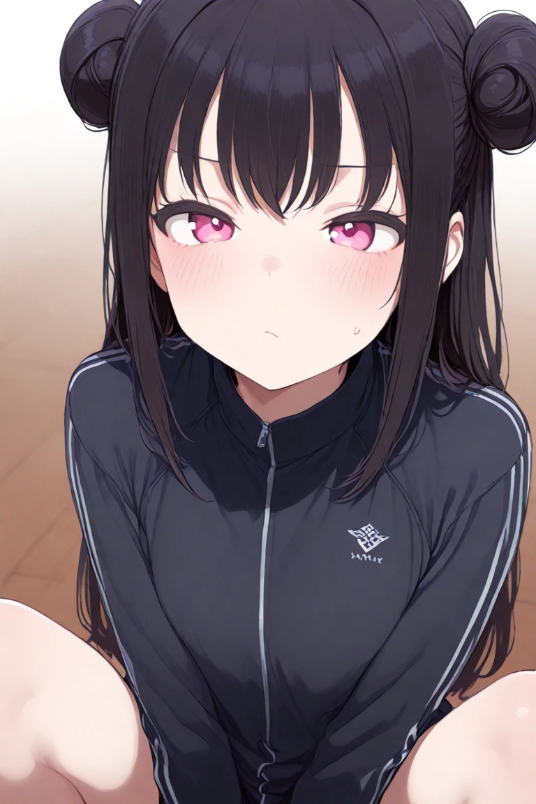 One girl,Black Hair,Pink eyes,(blush:1.1)、Embarrassed face、 ((Heavy breathing:1.3)), like,  smile、Big Breasts、whole body,I'm eating ice cream,Sexy pose