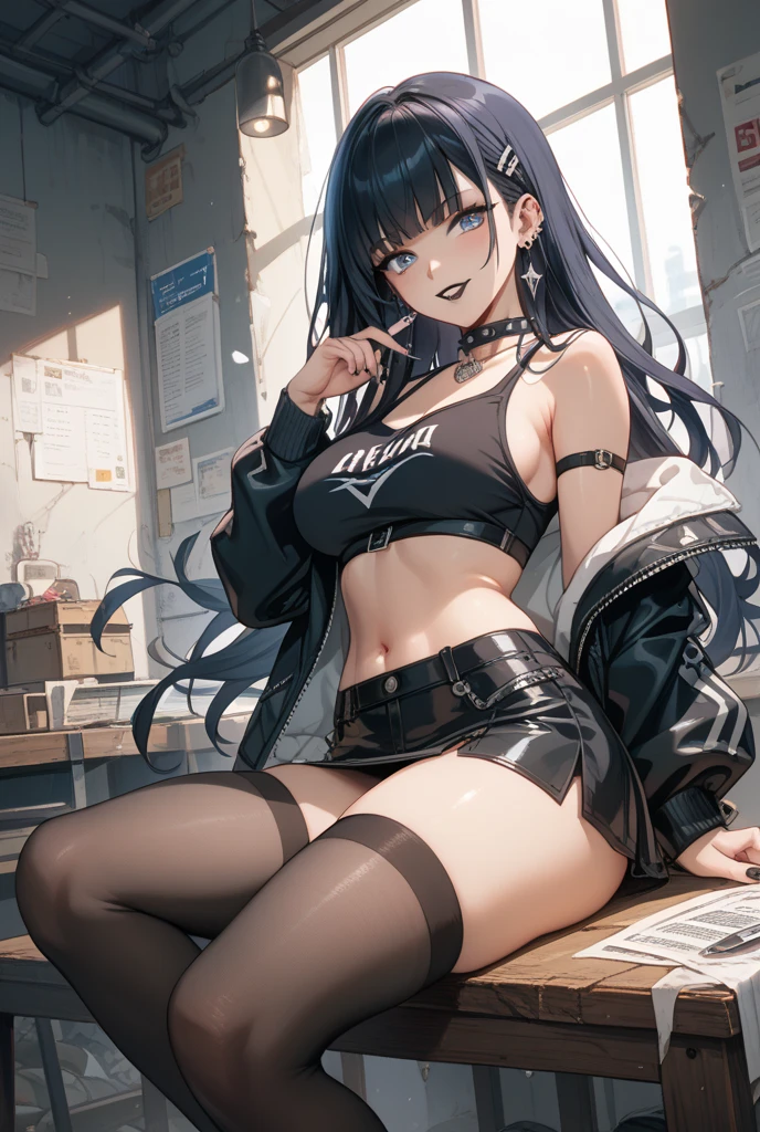 Beautiful girl, hot, suit jacket, black suit, tan, long hair, stripping, boss, sexy, undressing, shemale, seductive, no pants, dick