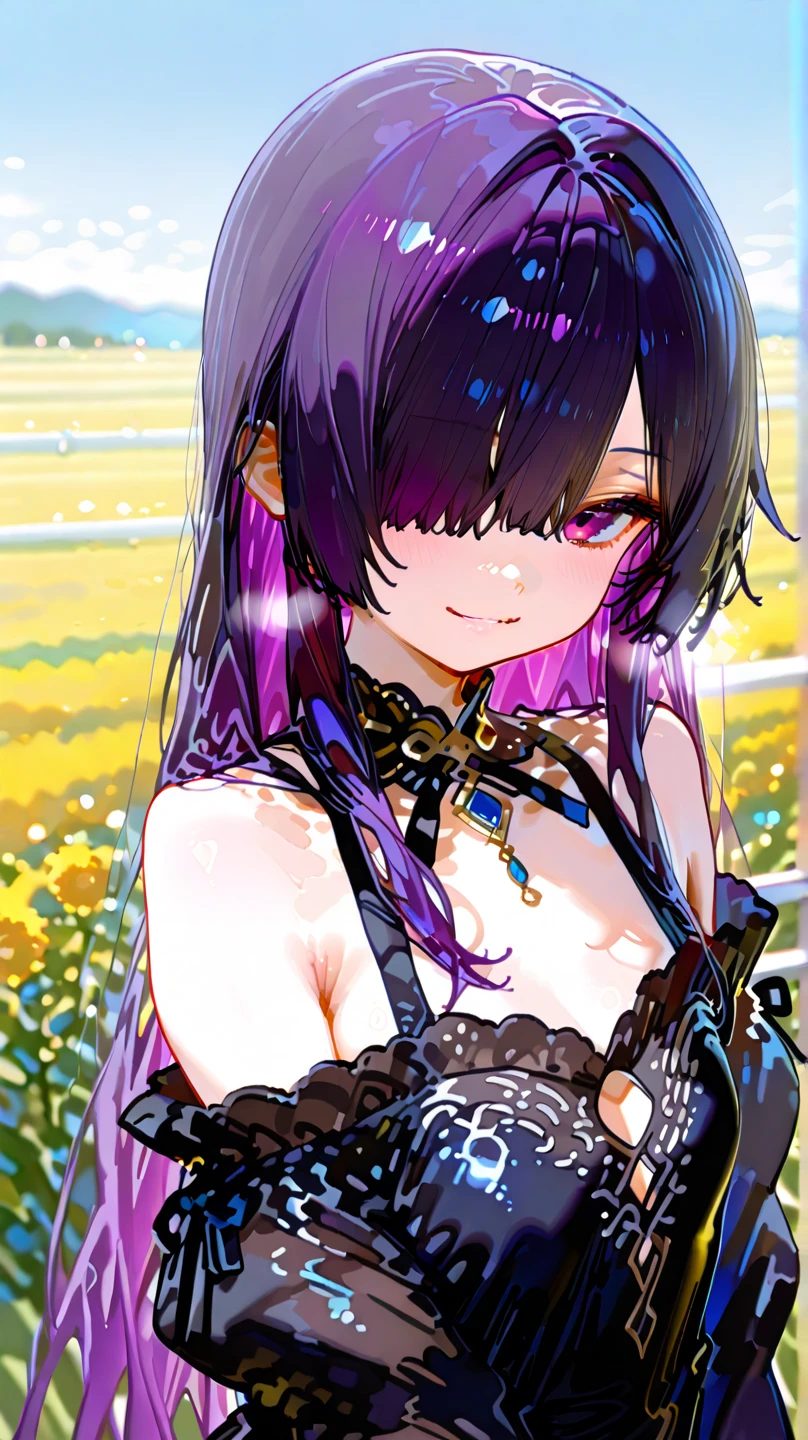 bride、a smile、tears、The Veil of the Bride、pov,from above,love,flower bouquet,wedding dress,wolf ornament,(happy efect),chies、, break {{Eroge,Game CG,High quality game CG},{{{1girl in}}},{{masutepiece}}, {{{Best quality}}}, {{Ultra-detailed}}, {{Illustration}},magical little girl,💓,heart mark_brooch,{masutepiece),Chained collar, Best quality, Illustration, (1girl in), ,,tusk, Small breasts, small tits、flat chest、 Purple Hair,Black eyes,bags_Under_Eyes,One navel、, Hair over one eye, jimiko, Long hair, Big hair, {{Shaded face}},1girl in, {Shaded face}, Petite,1girl in, ,, darkness, dog ears,Dog tail、collars,dog ornament, dog tag, break