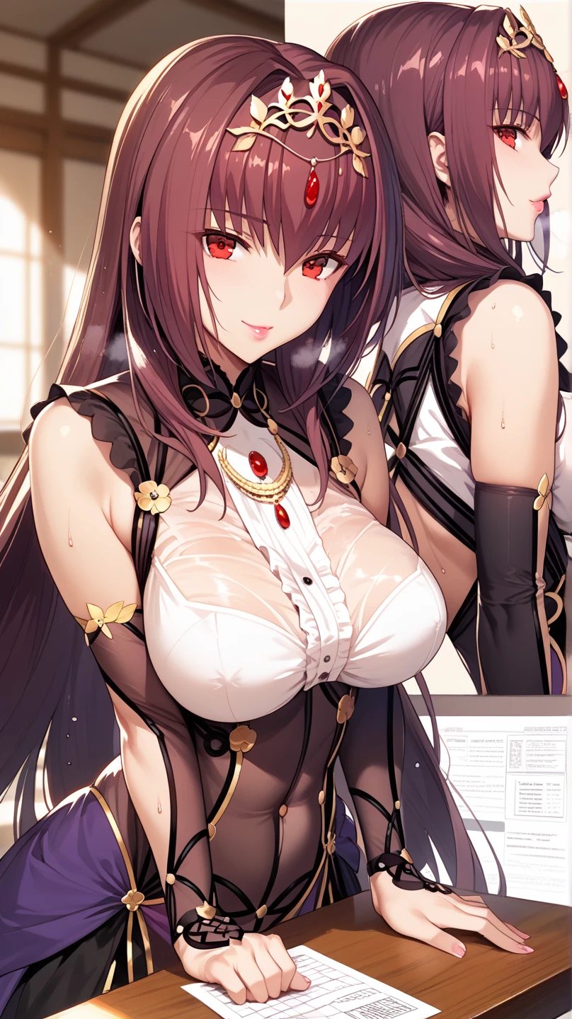 (8k，Super details，best masterpiece，nature，perfect work of art，perfect female figure)，two women，sister and sister，sisters，Rainbow hair，perfect face，(huge)，neighbor wife，woman hairstyle，elegant wife，mature and exposed，20 years old，fair skin，messy hair，Perfect sexy body，Wear a fitted and sexy tunic dress，Strapless strapless short dress，Hot and sexy secretary，wear glasses，Standing in a spacious conference room，Papers scattered on the ground，Detail background，necklace，perfect eyes，， T-shaped small size，huge的山雀