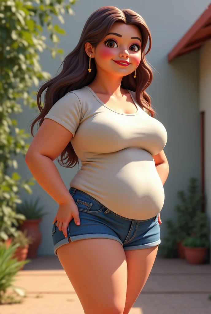 (masterpiece quality1.1), (insanely sophisticated detailed1.2), (realistic detailed beautiful face1.3), (1girl), beautiful face, RAW photo, best quality, high resolution, (masterpiece), Lara Croft, establishing shot, messy brunette hair tied back, skintight light gray tank top, skintight beige cargo pants, walking inside ancient temple, ((massive belly)), ((incredibly overstuffed belly)), (photorealistic:1.4), dynamic volumetric lighting, professional photography, sharp focus, HDR, 8K resolution, beautiful angular face, high rating, intricate detail, sophisticated detail, depth of field, detailed soft eyes, big eyes, chubby, soft fat, smooth skin, tight clothes, undersized clothes, (correct anatomy1.6), ((hyper swollen belly1.5))