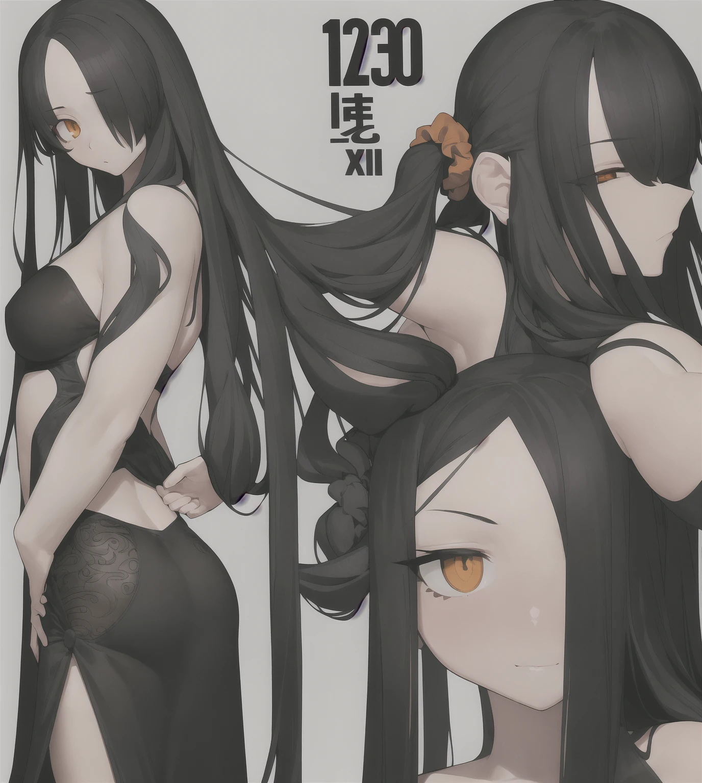 1 girl, anime style, (((linear))), ((black and white)), doing squats, ((bikini)), (muscular), defined abdomen, beautiful thighs, large thighs, wide thighs, bangs covering eyes, sprite sheet, moviment, empt hands, muscular, ((empt hands))