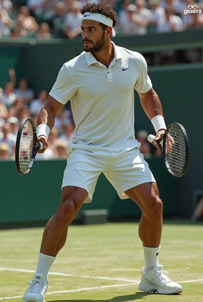 Tennis player, shaved legs, male, no ball