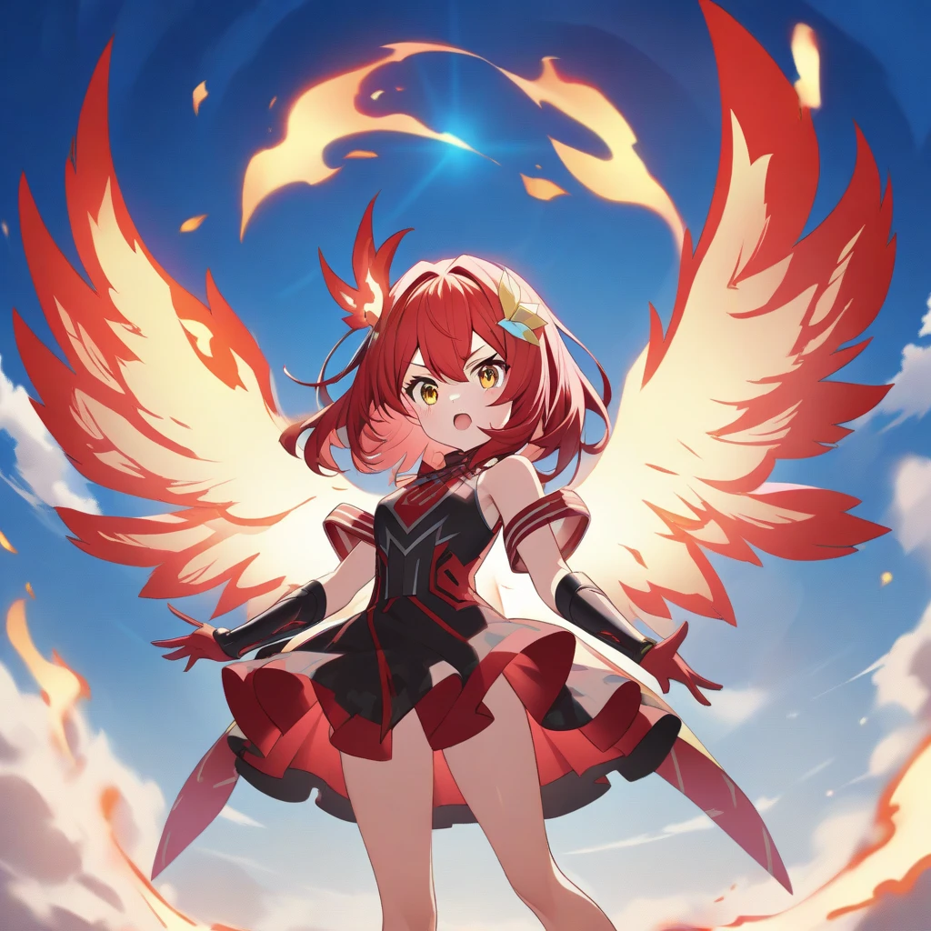1girl, solo, <lora:lxnadia:1>, short orange hair, angel wings, full height, skirt, winter, jacket, snow, halo, white background, png