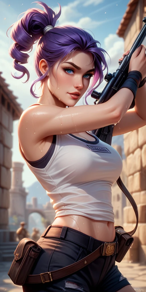 (8k,1080p,textura realista de la piel,realista,Obra maestra, La mejor calidad,high resolusion,HDR:1.5),(Super Girl:1.4),holding a baseball bat,((piel blanca:1.2)),((Tatuajes:1.2)),((maquillaje:1.4)),((risa malvada:1.4)),labios separados,belleza,cara delicada,Cara hermosa,Cara perfecta,piel brillante,long eyeslashes,(((ojos ahumados,sombra de ojos:1.3))),((colas gemelas)),((cana,azul, rosa, blanco, reflejos:1.4)),((abrigo rojo:1.3,camiseta blanca sin mangas:1.3,minifalda corta,Medias de red blanca:1.2))),(Ropa rasgada:1.2),Manos con garras, ojuelos,((red lipstik)),Senos de copa D,cintura delgada,caderas anchas,Trasero de burbuja, ((en la ciudad de Gotham,Ciudad en ruinas,Fondo de alto detalle:1.2)),((Explosion Everywhere:1.3)),(((Fuego de guerra por doquier))),Helicopters flying in the sky,bright illumination,colores brillantes,film filter,seductor,pose sexy,dynamic shot,((piel sucia))