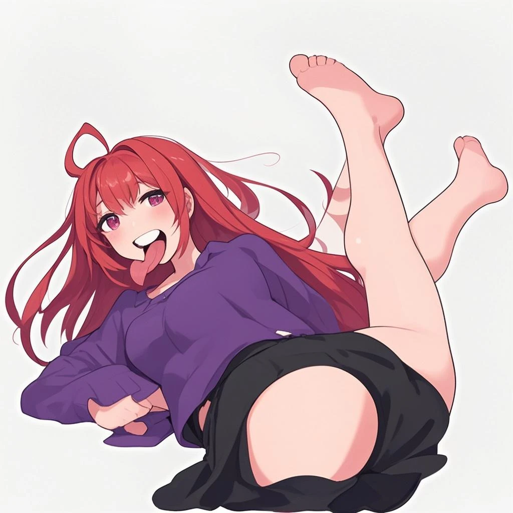 Karin nude in a forest(((red long hair, red eyes, brown glasses))), view from below, low angle view, standing, extremely annoyed, visible tits, pussy, butt
