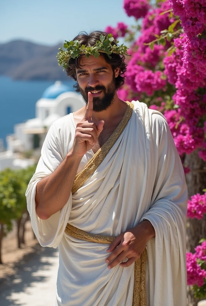 Ancient Greek person looking ahead and smiling