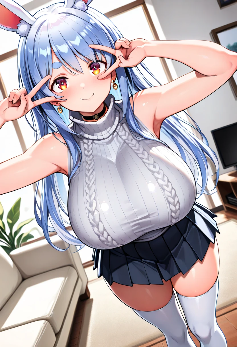 (Highest quality、Masterpiece、Very detailed、4K)、One woman、Big Breasts、18-year-old、Big Breasts、No sleeve、sweater、(stand)、Thighs、arm、stand、(Beautiful armpits)